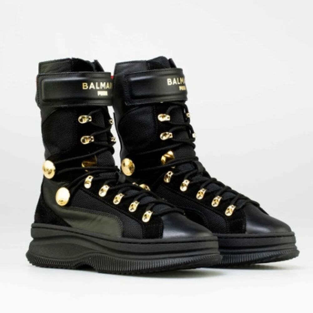 Balmain x Puma Deva Boxing Combat Sneaker Boots in Black / Red, Size 6.5